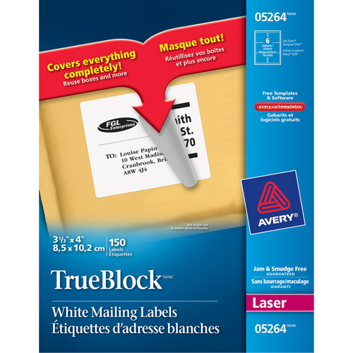 &eacute;tiquettes d'exp&eacute;dition au laser TrueBlock, 3-1/3" la x 4" la x Blanc Pathway Supply LP