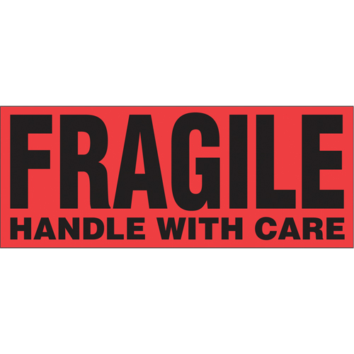 "Fragile Handle with Care" Special Handling Labels, 5" L x 2" W, Black on Red Pathway Supply LP