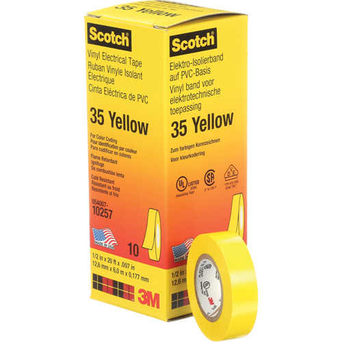 Scotch&reg; 35 Colour Coded Tape, 12.7 mm (1/2") x 6.1 m (20'), Yellow, 7 mils Pathway Supply LP