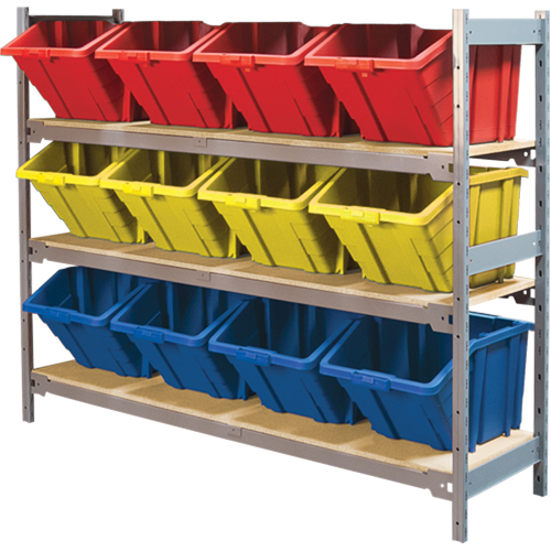 Wide Span Shelving with Jumbo Plastic Bins, Steel, Boltless, 800 lbs. Capacity, 66" W x 60" H x 18" D Pathway Supply LP