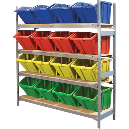 Wide Span Shelving with Jumbo Plastic Bins, Steel, Boltless, 800 lbs. Capacity, 66" W x 72" H x 18" D Pathway Supply LP