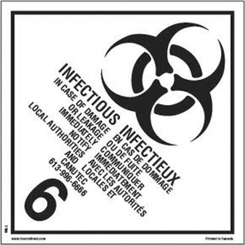 TDG Shipping Labels, Class 6.2, Infectious Substances, Paper Pathway Supply LP