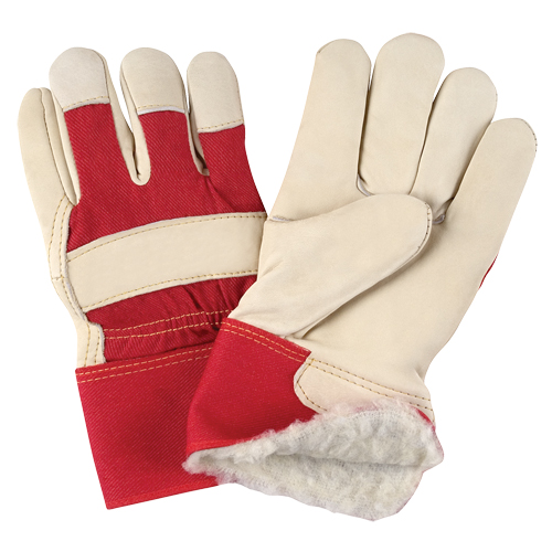 Gants d'ajusteur rouge & blanc doubl&eacute;s pour l'hiver de premi&egrave;re qualit&eacute;, Grand, Paume en Cuir fleur de vache, Doublure en Boa Pathway Supply LP