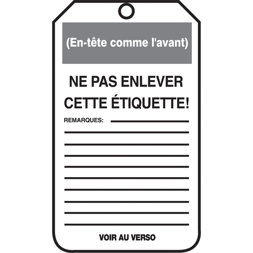 &eacute;tiquettes de verrouillage, Papier cartonn&eacute;, 3-1/8" la x 5-7/8" h, Français Pathway Supply LP