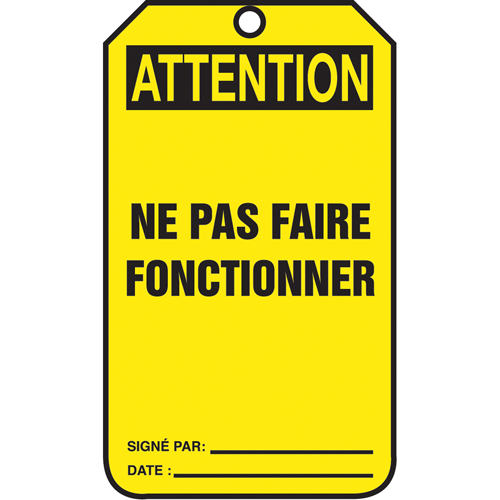 &eacute;tiquettes de verrouillage, Papier cartonn&eacute;, 3-1/8" la x 5-7/8" h, Français Pathway Supply LP