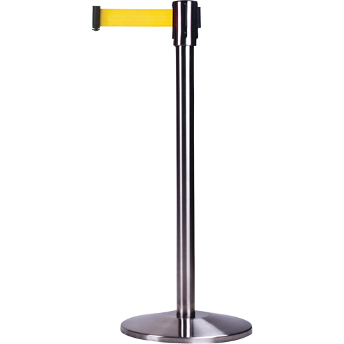 Barri&egrave;res sur pieds pour le contr&ocirc;le des foules, Acier, 35" h, Ruban Jaune, Longueur du ruban 12' Pathway Supply LP