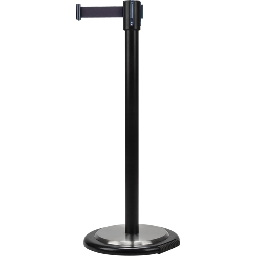 Barri&egrave;res sur pieds pour le contr&ocirc;le des foules, Acier, 35" h, Ruban Noir, Longueur du ruban 7' Pathway Supply LP