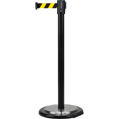 Barri&egrave;res sur pieds pour le contr&ocirc;le des foules, Acier, 35" h, Ruban Noir/Jaune, Longueur du ruban 7' Pathway Supply LP