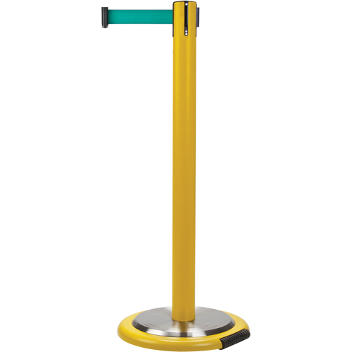 Free-Standing Crowd Control Barrier, Steel, 35" H, Green Tape, 7' Tape Length Pathway Supply LP