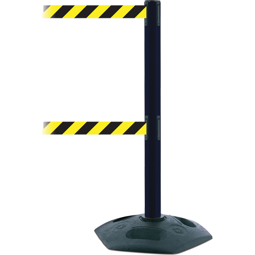 Poteau robuste &agrave; ligne double, Plastique, 38" h, Ruban Noir/Jaune, Longueur du ruban 7,5' Pathway Supply LP