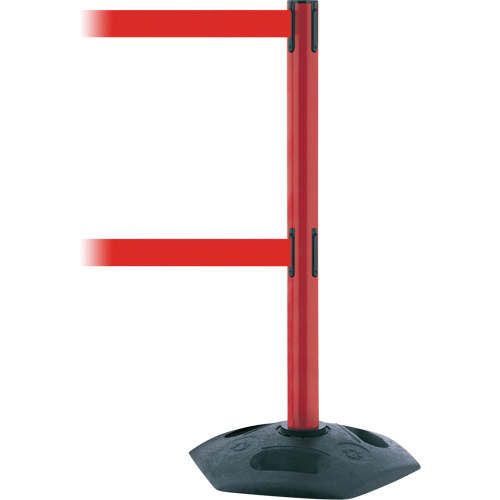 Poteau robuste &agrave; ligne double, Plastique, 38" h, Ruban Rouge, Longueur du ruban 13' Pathway Supply LP