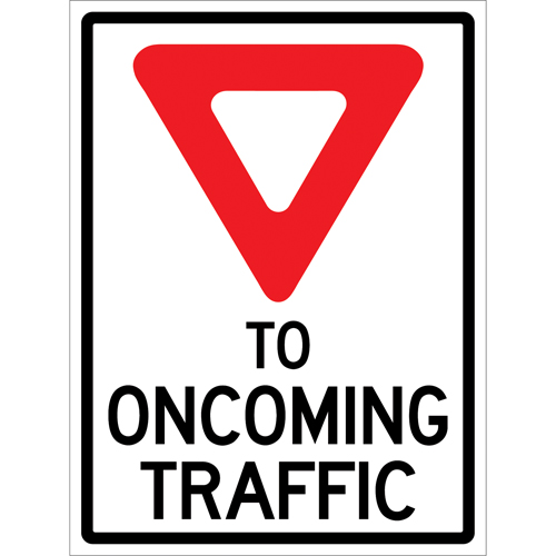 Enseigne enroulable de circulation  Yield to Oncoming Traffic , 36" x 48", Vinyle, Anglais avec pictogramme Pathway Supply LP