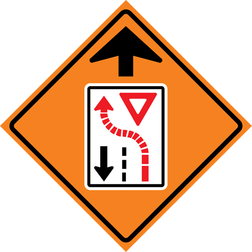 Enseigne enroulable de circulation c&eacute;dez le passage devant, 29-1/2" x 29-1/2", Vinyle, Pictogramme Pathway Supply LP