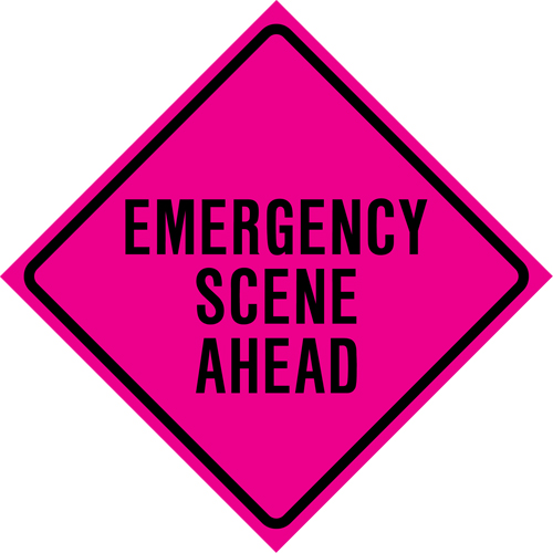 "Emergency Scene Ahead" Roll-Up Traffic Sign, 36" x 36", Vinyl, English Pathway Supply LP