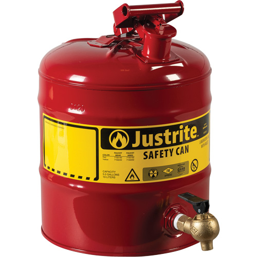 Laboratory Safety Can with Faucet, Type I, Steel, 5 US gal., Red, FM Approved Pathway Supply LP