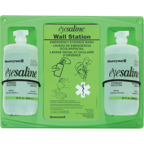 Support mural pour solution saline de douche oculaire, Double Pathway Supply LP