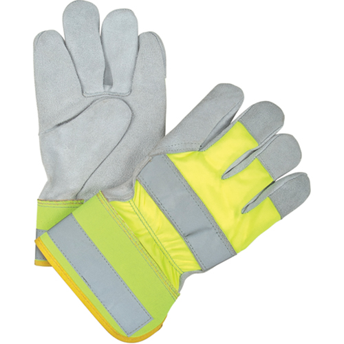 Gants d'ajusteur haute visibilit&eacute; de premi&egrave;re qualit&eacute;, Grand, Paume en Cuir de vache refendu, Doublure en Coton Pathway Supply LP