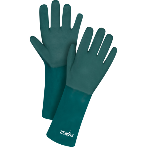 Double Dipped Green Gloves, 14" L, PVC, Cotton Jersey Inner Lining, 70-mil Pathway Supply LP