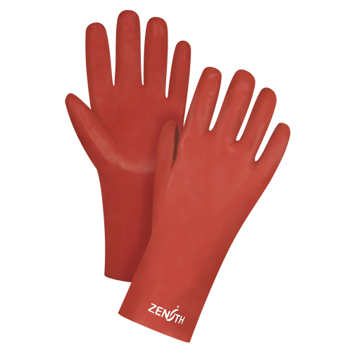 Red Smooth-Finish Chemical-Resistant Gloves, Size 9, 12" L, PVC, Interlock Inner Lining, 47-mil Pathway Supply LP