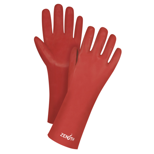 Red Smooth-Finish Chemical-Resistant Gloves, Size 9, 14" L, PVC, Interlock Inner Lining, 47-mil Pathway Supply LP