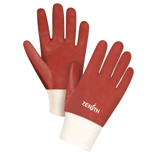 Red Smooth-Finish Chemical-Resistant Gloves, Size Large/9, 10" L, PVC, Interlock Inner Lining, 47-mil Pathway Supply LP
