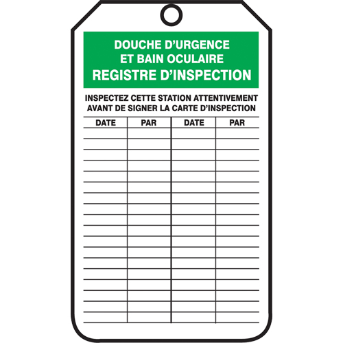 &eacute;tiquettes de s&eacute;curit&eacute; d'inspection et de contr&ocirc;le de l'&eacute;tat de l'&eacute;quipement, Papier cartonn&eacute;, 3-1/8" la x 5-7/8" h, Français Pathway Supply LP