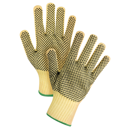 Gants tricot&eacute;s deux c&ocirc;t&eacute;s, sans couture, &agrave; pois, Taille Moyen/8, Calibre 7, Rev&ecirc;tement PVC, Enveloppe en Kevlar, ASTM ANSI niveau A2/EN 388 niveau 3 Pathway Supply LP