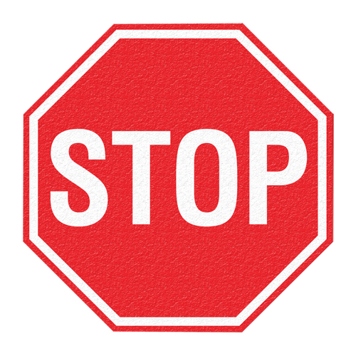 Panneau de signalisation au sol  Stop , Adh&eacute;sif, Anglais avec pictogramme Pathway Supply LP