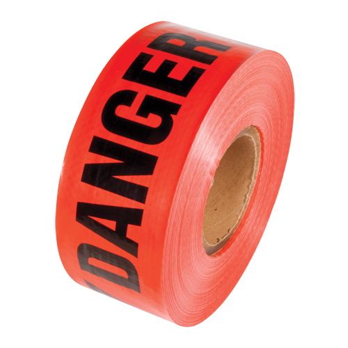 Reinforced Grade Barricade Tape, English, 3" W x 500' L, 5 mils, Black on Red Pathway Supply LP