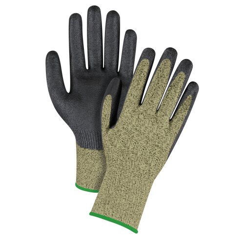 Gants &eacute;lastiques sans coutures r&eacute;sistants &agrave; la coupe noir & jaune, Taille Moyen/8, Calibre 13, Rev&ecirc;tement Mousse de nitrile, Enveloppe en Aramide, ASTM ANSI niveau A6 Pathway Supply LP