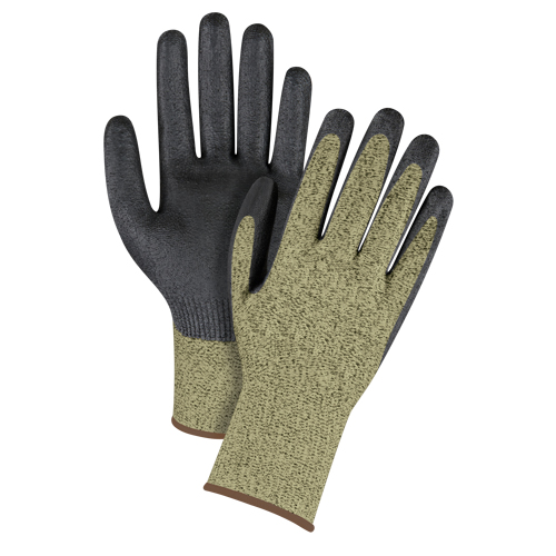 Gants &eacute;lastiques sans coutures r&eacute;sistants &agrave; la coupe noir & jaune, Taille Grand/9, Calibre 13, Rev&ecirc;tement Mousse de nitrile, Enveloppe en Aramide, ASTM ANSI niveau A6 Pathway Supply LP