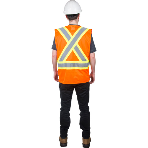 Traffic Safety Vest, High Visibility Orange, X-Large, Polyester Pathway Supply LP