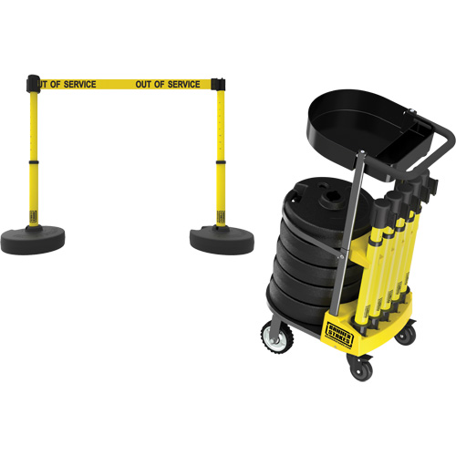 PLUS Barrier Post Cart Kit with Tray, 75' L, Metal, Yellow Pathway Supply LP