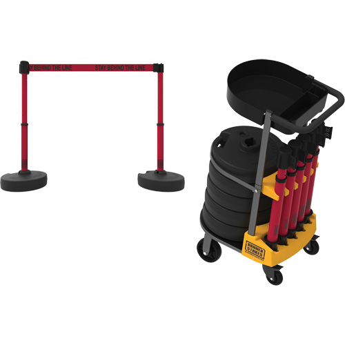 PLUS Barrier Post Cart Kit with Tray, 75' L, Metal, Red Pathway Supply LP