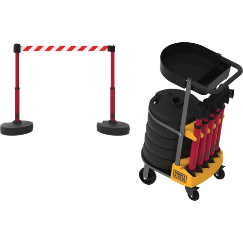 PLUS Barrier Post Cart Kit with Tray, 75' L, Metal, Yellow Pathway Supply LP