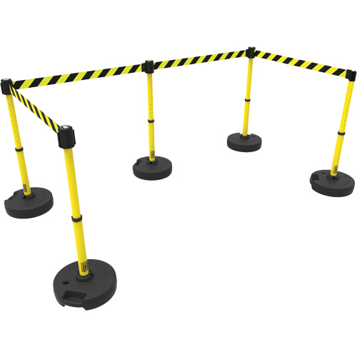 PLUS Barrier Post Set X5, Plastic, 42" H, Yellow Tape, 15' Tape Length Pathway Supply LP