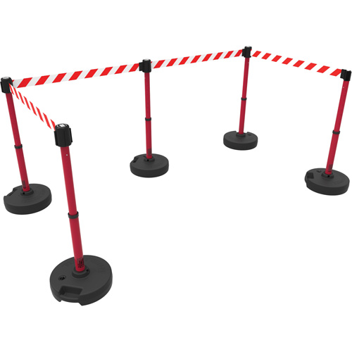 PLUS Barrier Post Set X5, Plastic, 42" H, Red Tape, 15' Tape Length Pathway Supply LP