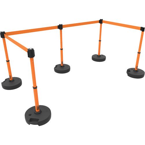 PLUS Barrier Post Set X5, Plastic, 42" H, Orange Tape, 15' Tape Length Pathway Supply LP