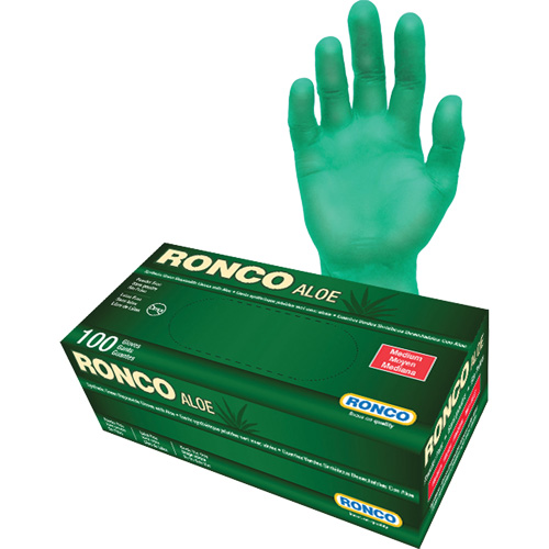 Gants jetables avec alo&egrave;s, Moyen, Vinyle, 5 mils, Sans poudre, Vert Pathway Supply LP