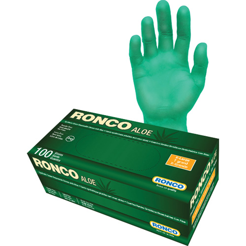 Disposable Gloves with Aloe, X-Large, Vinyl, 5-mil, Powder-Free, Green Pathway Supply LP