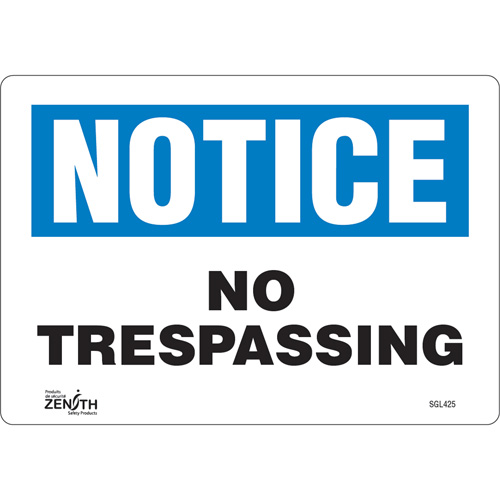 "No Trespassing" Sign, 7" x 10", Vinyl, English Pathway Supply LP