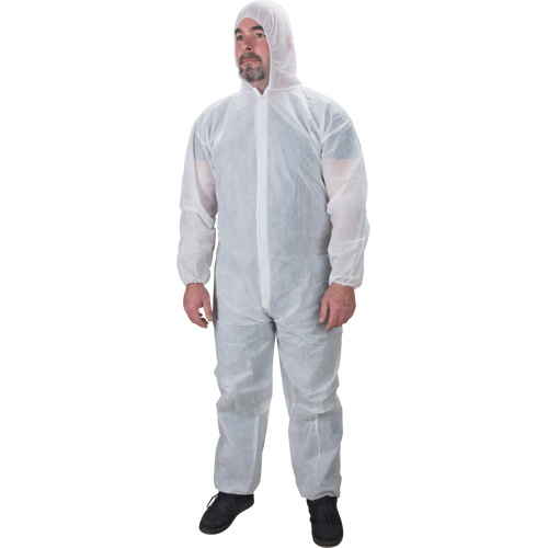Hooded Coveralls, Medium, White, Polypropylene Pathway Supply LP
