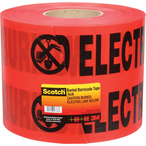 Ruban pour barri&egrave;res pour services publics souterrains Scotch, Anglais, 6" la x 1000' lo, 4 mils, Noir/rouge Pathway Supply LP