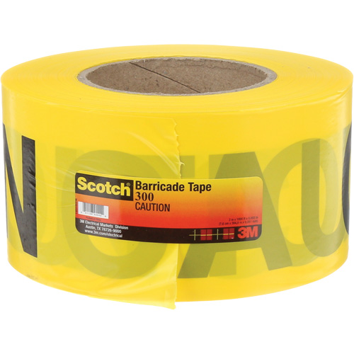 Ruban pour barri&egrave;res pour services publics souterrains Scotch, Anglais, 3" la x 1000' lo, 2 mils, Noir sur jaune Pathway Supply LP
