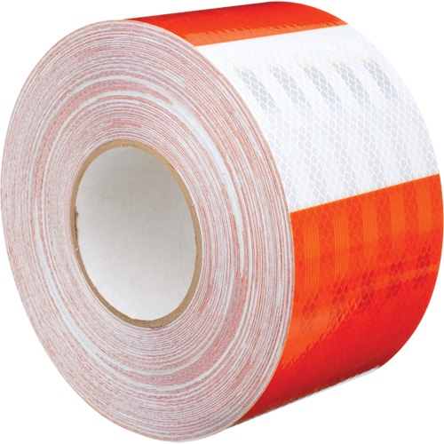 Feuille de rev&ecirc;tement de barricade prismatique de qualit&eacute; &agrave; haute intensit&eacute;, 4" la x 150' lo, 19 mils, Orange et blanc Pathway Supply LP