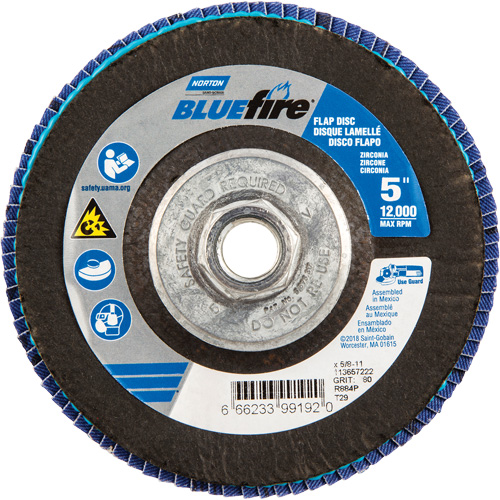 BlueFire&reg; Flap Disc, 5" x 5/8"-11, Type 29, 80 Grit, Zirconia Alumina Pathway Supply LP