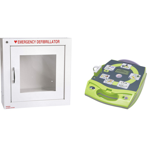 AED Plus&reg; Defibrillator with Alarmed Flush Wall Cabinet, Automatic, English, Class 4 Pathway Supply LP