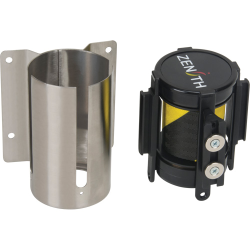 Wall Mount Barrier with Magnetic Tape, Steel, Screw Mount, 7', Black and Yellow Tape Pathway Supply LP