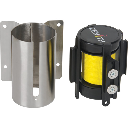 Wall Mount Barrier with Magnetic Tape, Steel, Screw Mount, 7', Yellow Tape Pathway Supply LP