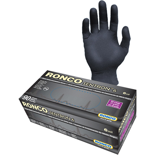 Gants d'examen jetables Sentron 6, 2T-Grand, Nitrile, 6 mils, Sans poudre, Noir, Classe 2 Pathway Supply LP